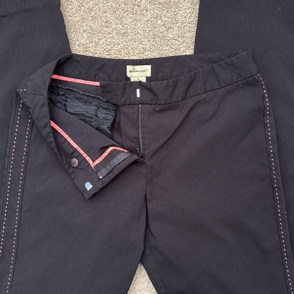 Anthropologie's Elevenses Bootcut Mid Rise Pink Accent Side Stitch Black Pants 4 - Picture 5 of 7